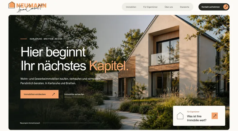 Neumann ImmoConsult's real estate website with warm property photography